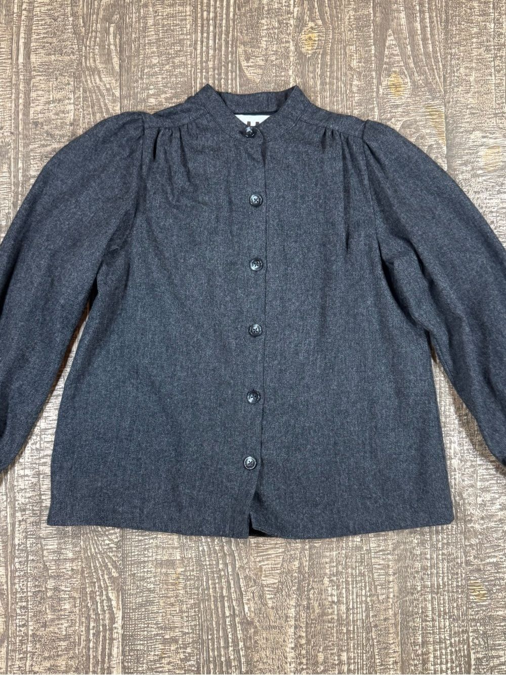 Dark Gray Button-Front Wool Blend Blouse